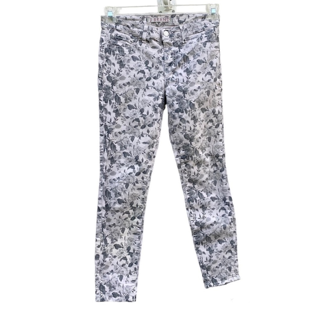 J Brand Sugar Cane Mini Floral Capri Jeans Gray (Grey) Cream Size 27